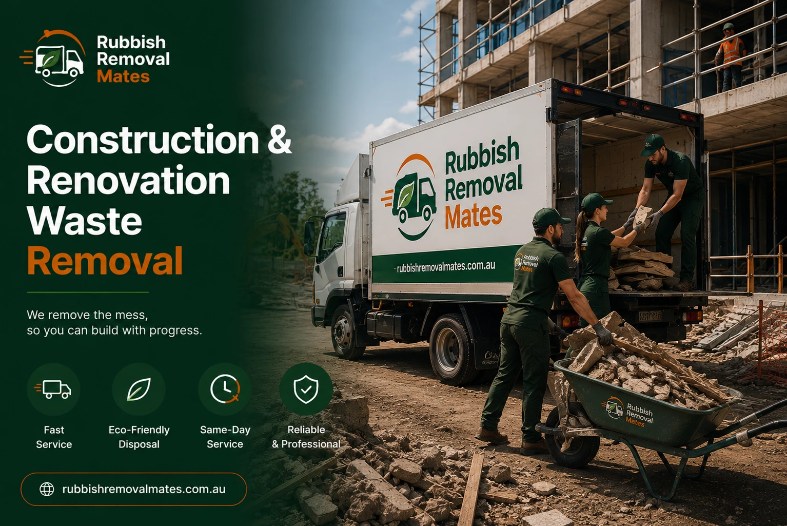 Construction & Renovation Waste Removal Melbourne Construction and renovation waste removal professionals clearing building debris in Melbourne